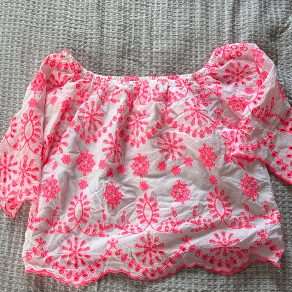 Lilly Pulitzer Pink Embroidered Women's Top off the shoulder